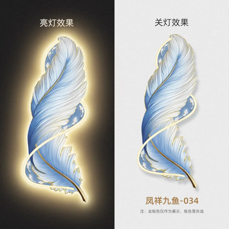 led with light porch vertical version luminous feather mural light luxury high-end living room decorative painting sofa backgrou - https://mohammadcollection.com