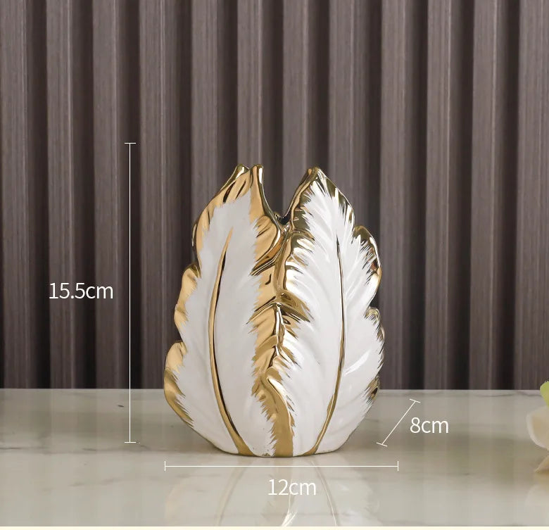 Elegant gold-painted ceramic vase by MC THE BLACK DIAMOND, perfect for living room, porch, or TV cabinet decor.