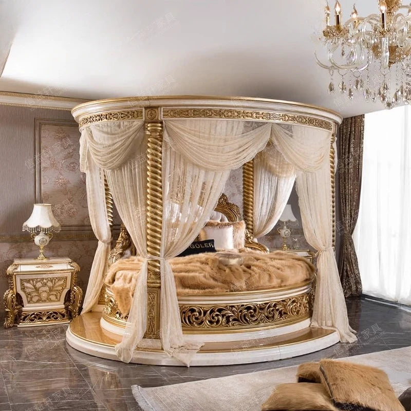 European Luxury Round Bed Design Wedding Lounge Aesthetics Romantic Comfortable Bed Castle King Size Muebles Home Furniture - https://mohammadcollection.com