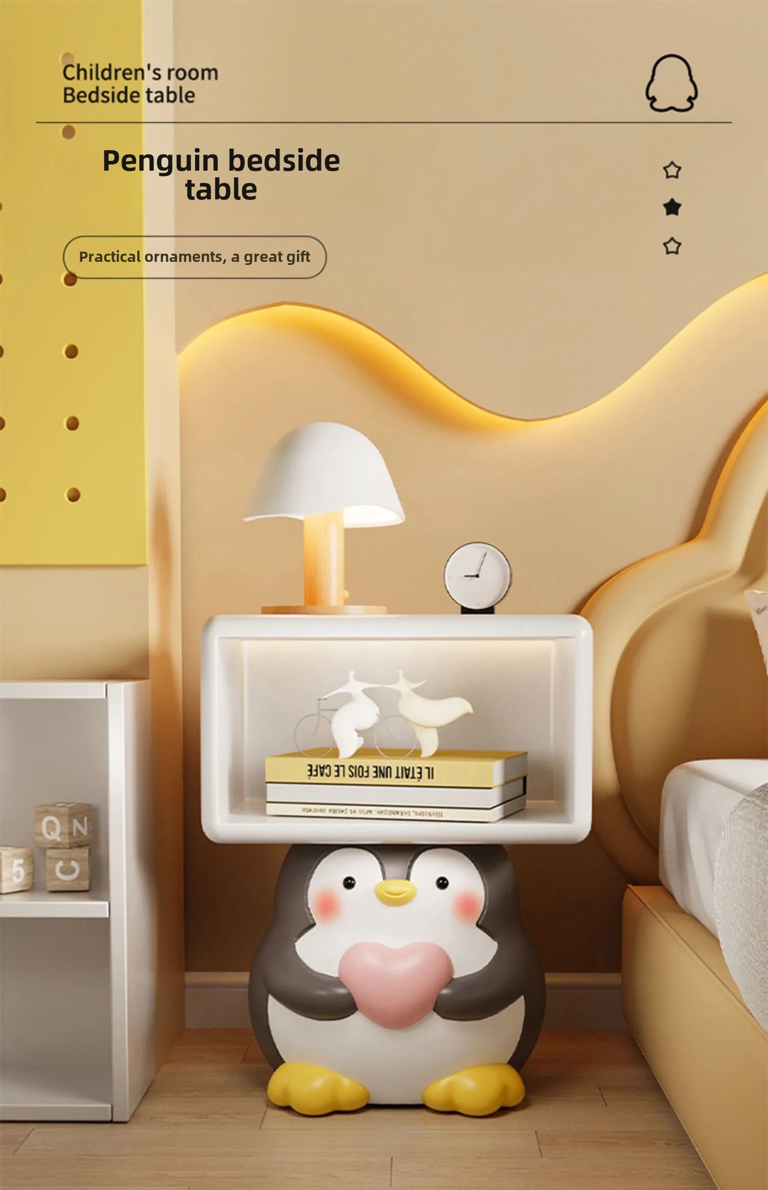 Cute penguin bedside table by MC THE BLACK DIAMOND, small children&