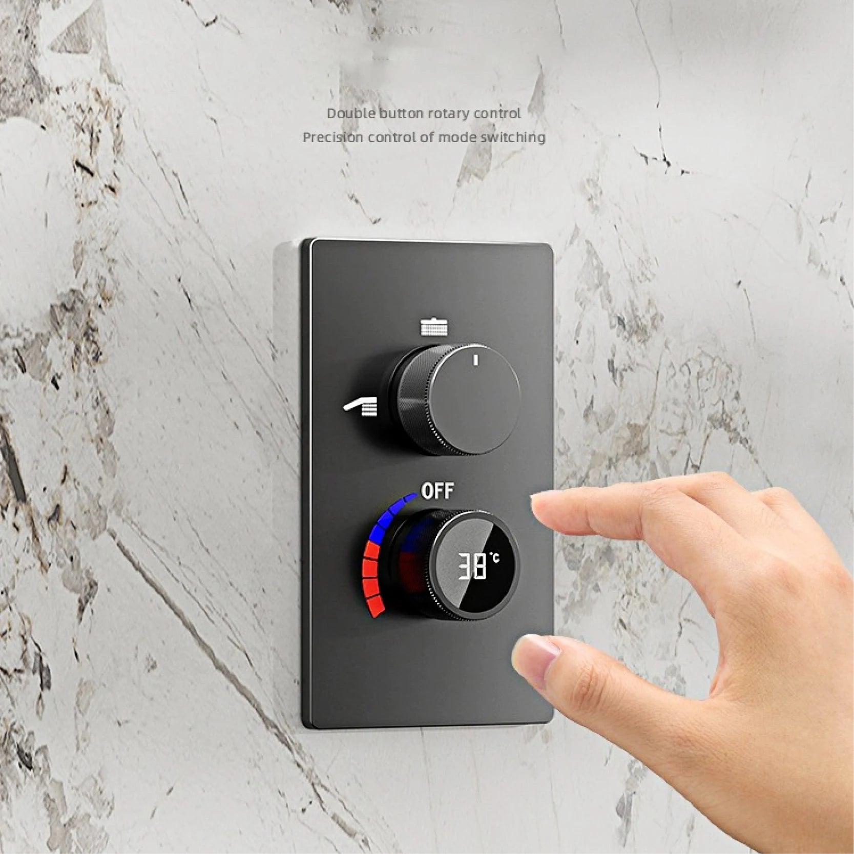 Black luxury MC THE BLACK DIAMOND shower system with wall-mounted bath tap, LED digital display, dual hot and cold control