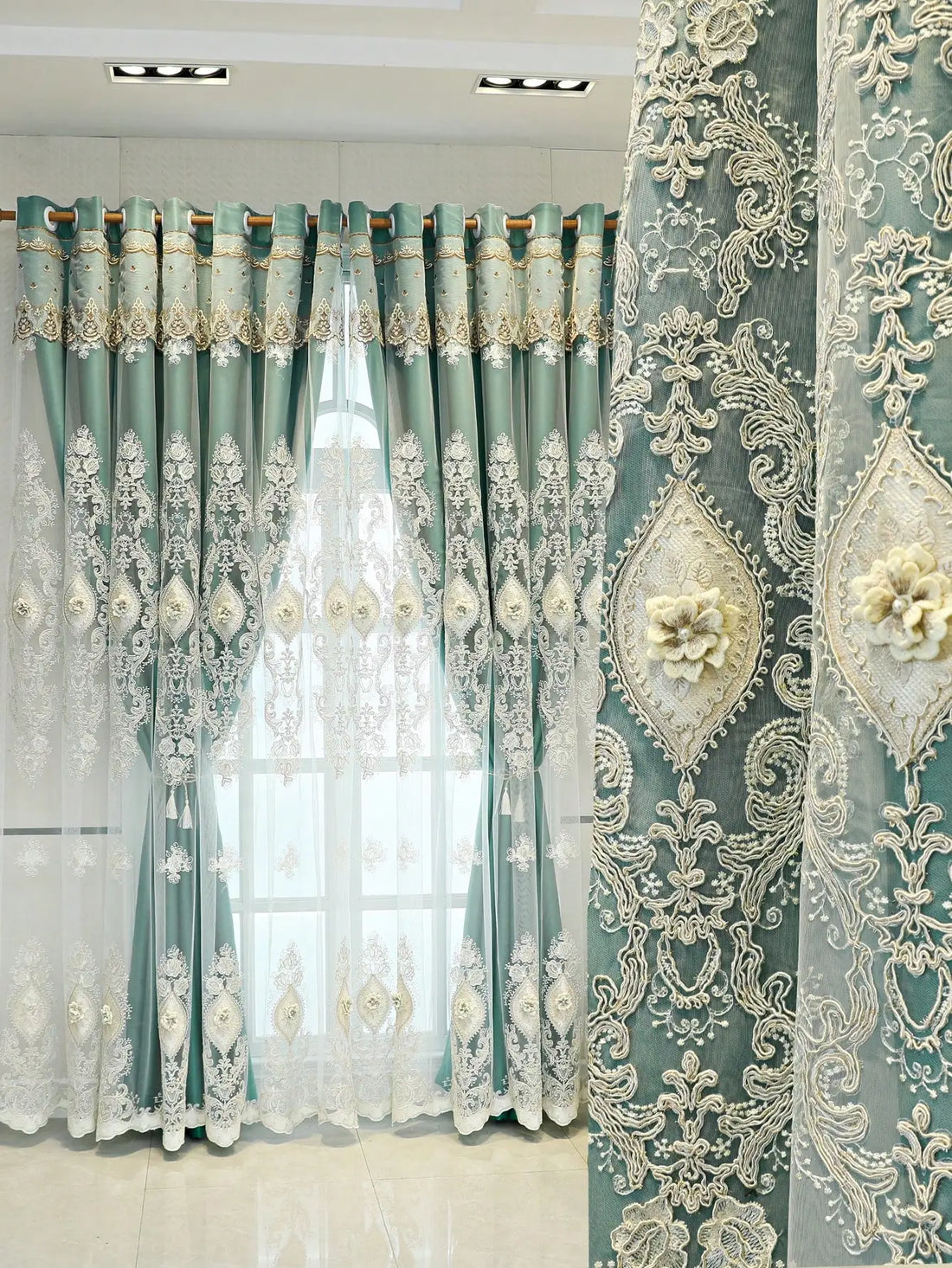 1PC Curtains,Luxury vintage-style embroidered curtains with 3D relief patterns, dual-layer design for privacy and light control - https://mohammadcollection.com