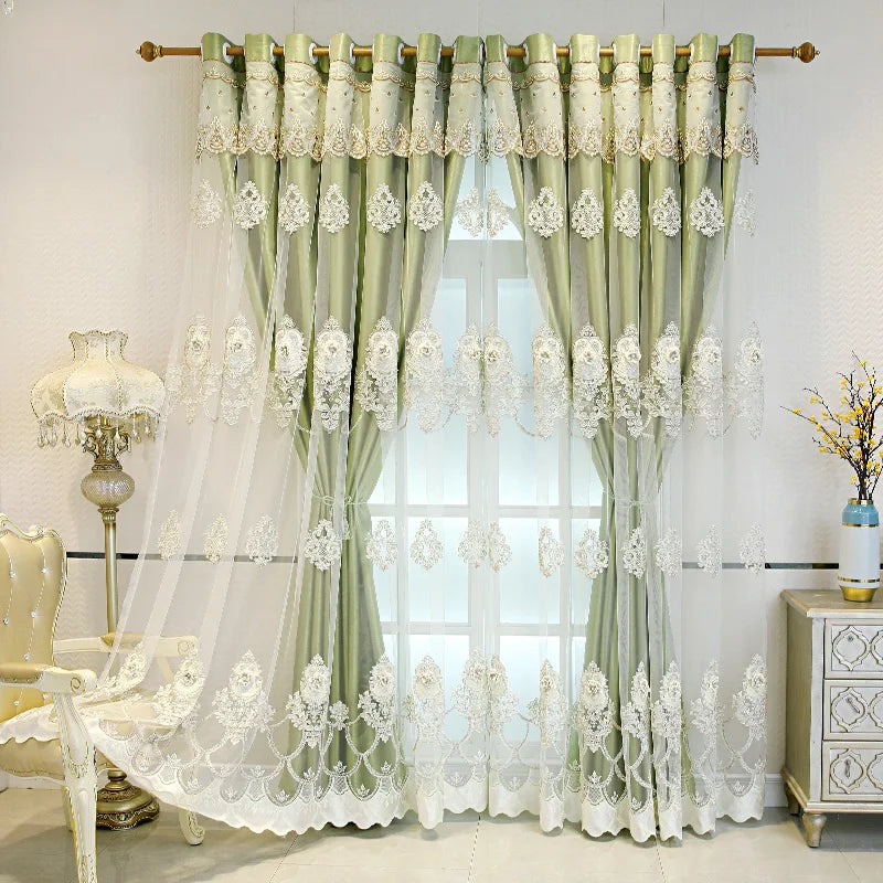 Elegant Double-Layer Curtains with Embossed Base &amp; 3D Embroidered Detailing Decorative Blackout Drapes for Bedroom/Living Room - https://mohammadcollection.com