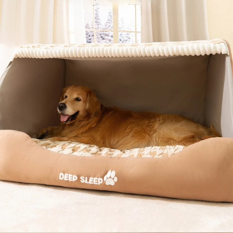 MC THE BLACK DIAMOND winter dog kennel nest with washable, deep-sleep pet bed for medium to large dogs in a cozy, warm house setup.