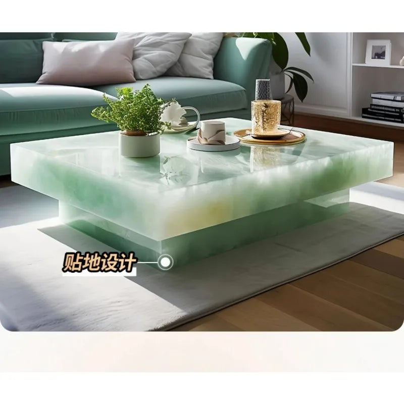 Square Ice Crack Onyx Luminous Coffee Table Tea Table for Bar Pub Restaurant 48&
