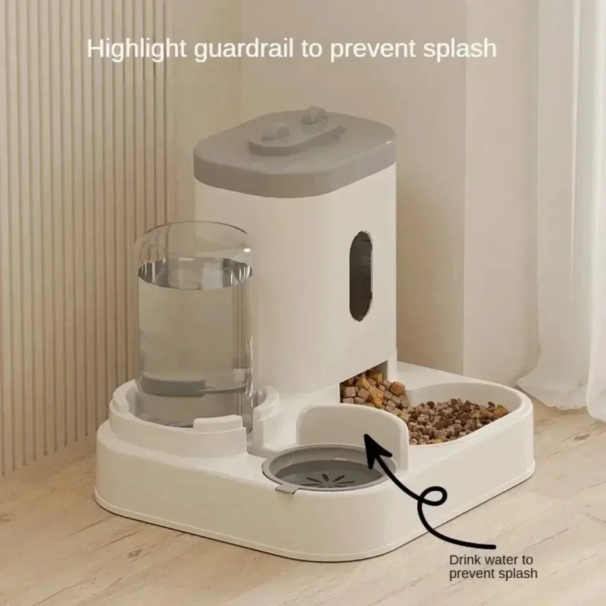 Automatic pet feeder and water fountain by MC THE BLACK DIAMOND with large capacity, food storage, and dispenser for dogs and cats.