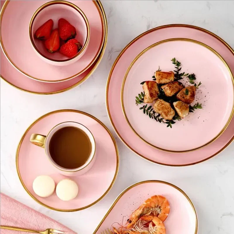 Gilt rim pink porcelain dinner plate from 𝕄𝕔 𝕋𝕙𝕖 𝔹𝕝𝕒𝕔𝕜 𝔻𝕚𝕒𝕞𝕠𝕟