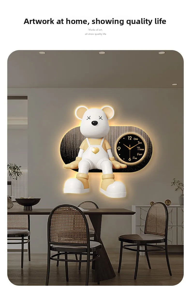 Creative Living Room Decoration Wall Clock Modern Design Cartoon Bear LED Clock Wall Painting Children Room Clock Luminous Mute - 𝕄𝕮 𝕋𝕙𝕖 𝔹𝕝𝕒𝕔𝕜 𝔻𝕚𝕒𝕞𝕠𝕟𝕕