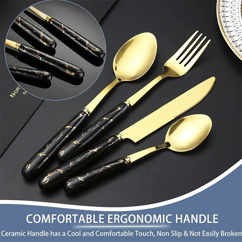 Stainless steel LMETJMA 24-piece flatware set with knives, forks, and spoons for six, by 𝕄𝕔 𝕋𝕙𝕖 𝔹𝕝𝕒𝕔𝕜 �