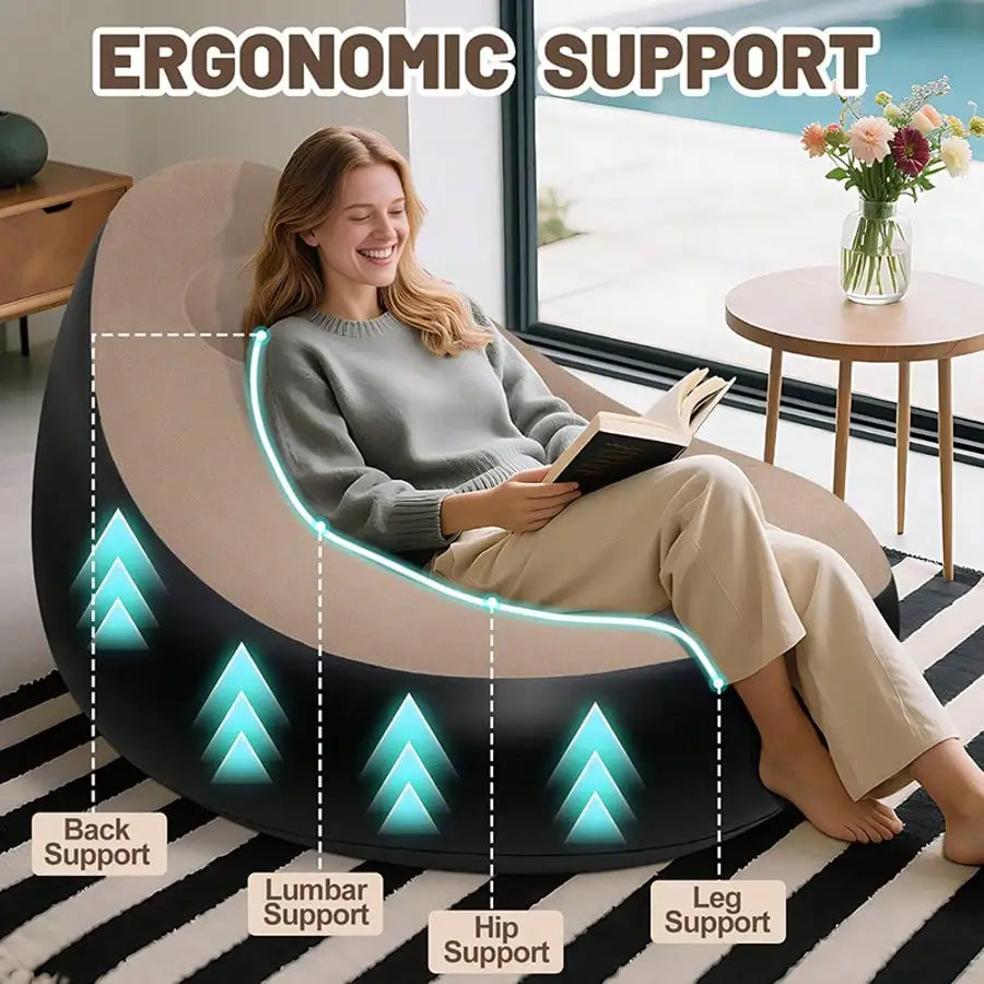 Flocked Inflatable Lazy Sofa: W/Footrest &amp; Foot Pump, Foldable for Home Office &amp; Outdoor Use - https://mohammadcollection.com