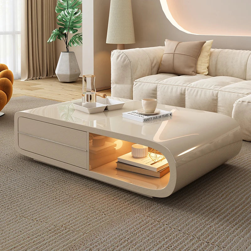 Minimalist Nordic luxury coffee table by MC THE BLACK DIAMOND with sleek, aesthetic design and modern storage features.
