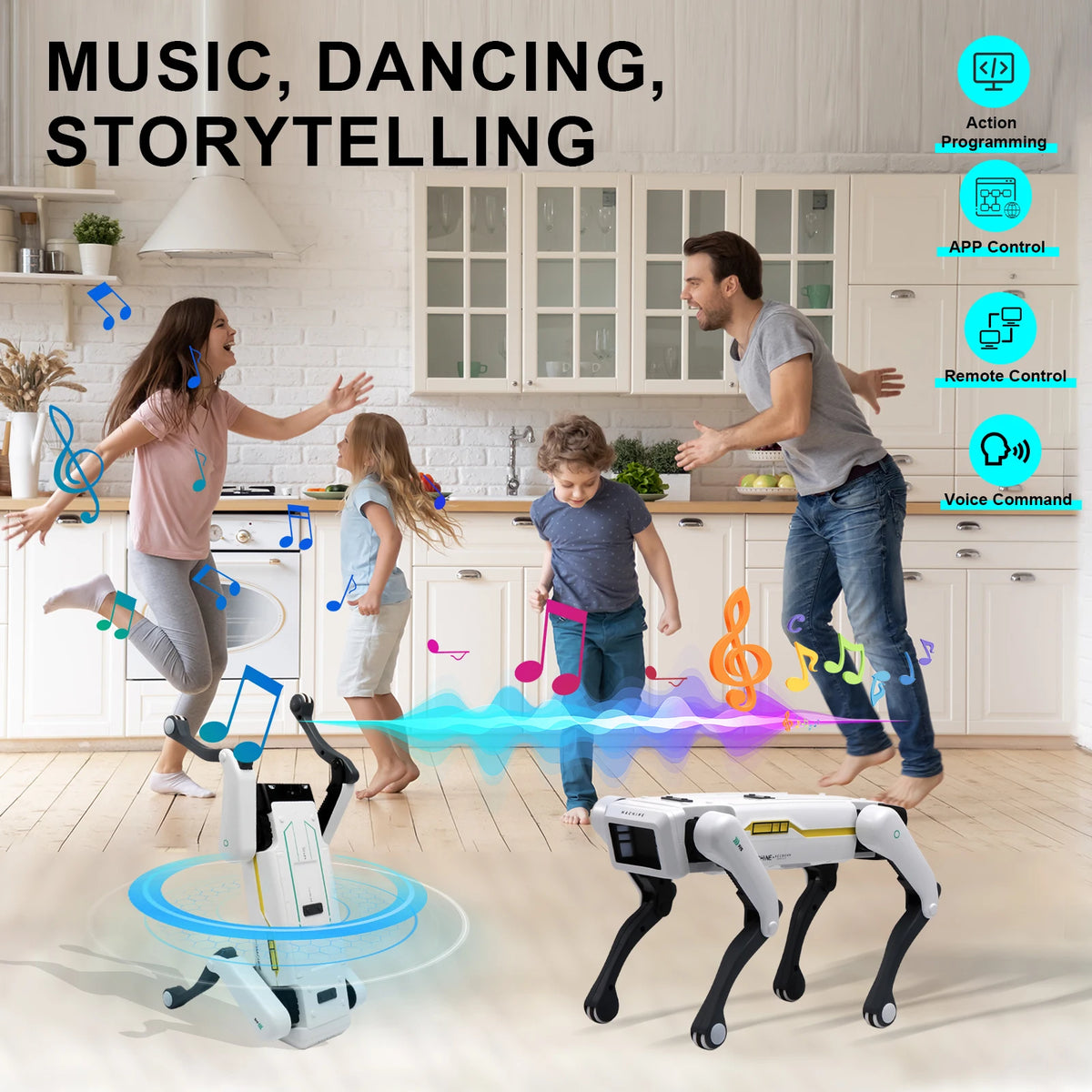 Black MC THE BLACK DIAMOND intelligent AI RC robot with remote control, featuring advanced features and sleek design.