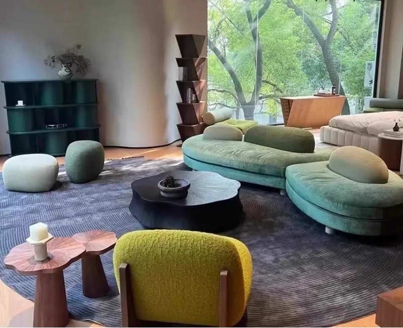 SS French Pebble Sofa Designer Large Flat Layer Love Special-shaped Green Fabric Module Combination Arc - https://mohammadcollection.com
