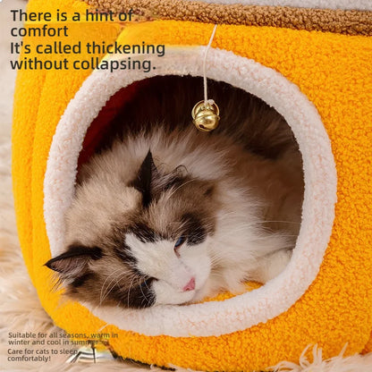 Lucky Fortune Cat Pet Bed - Winter Warm Semi-Open Fleece Round Bed for Cats &amp; Dogs | Cozy Lucky Pet House, Soft Cushioned Kennel - https://mohammadcollection.com