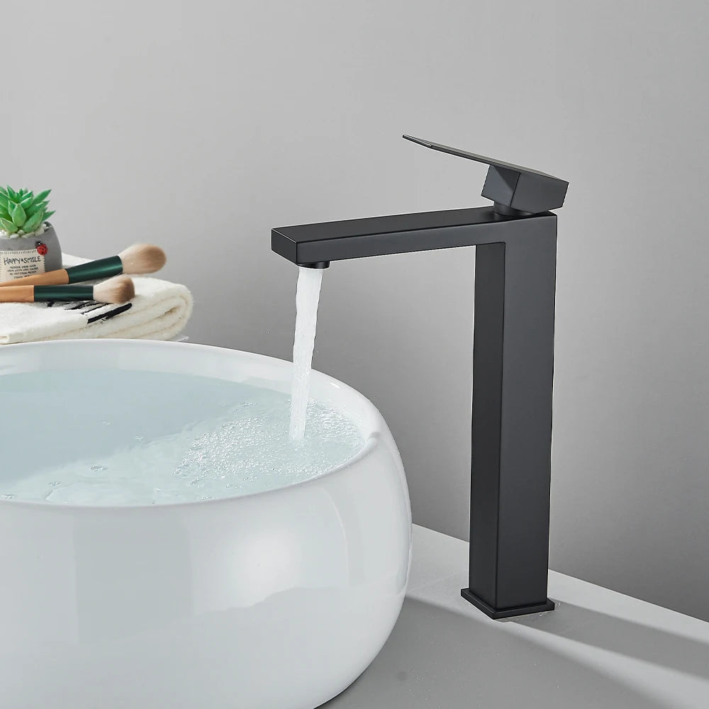 Matte Black Bathroom Basin Faucet Stainless Steel Cold Hot Mixer Deck Mounted Sink Mixer Tap Bathroom Crane Waterfall Tapware - https://mohammadcollection.com