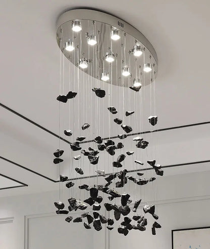 Black Art Luxury Stone Crystal Chandelier For Staircase Hallway Lobby Modern Cristal LED Hanging Lamp Home Indoor Light Fixtures