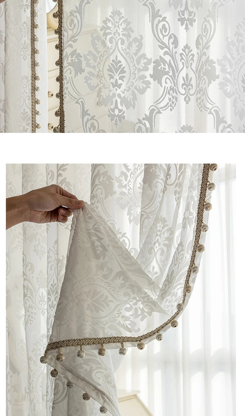 Beige jacquard chenille curtains by MC THE BLACK DIAMOND, stylish window screens for living rooms, bedrooms, and balconies.