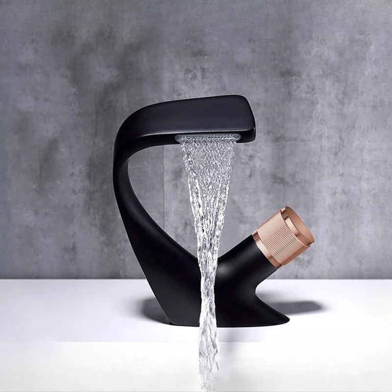 Stainless steel waterfall bathroom sink faucet by MC THE BLACK DIAMOND with hot and cold water flow, G1/2 thread, modern design