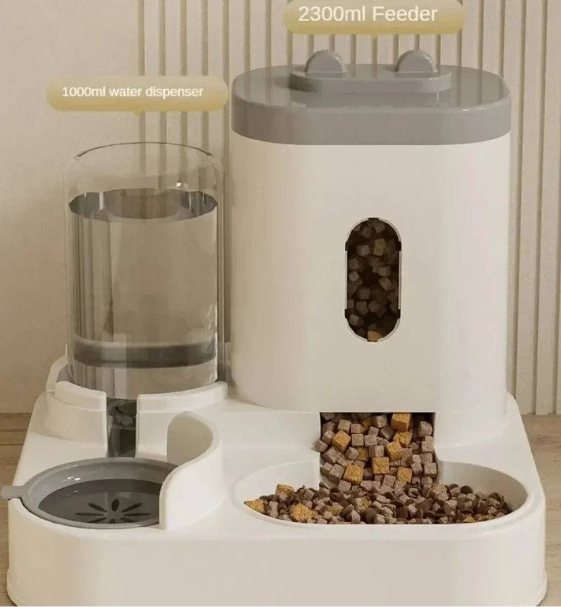 Automatic pet feeder and water fountain by MC THE BLACK DIAMOND with large capacity food storage for dogs and cats.
