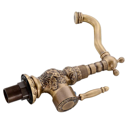 Luxury Antique Bronze Copper Carving Deck Mounted Kitchen Faucet Bathroom Basin Faucet Sink Faucet Mixer Hot and Cold Water Tap - https://mohammadcollection.com