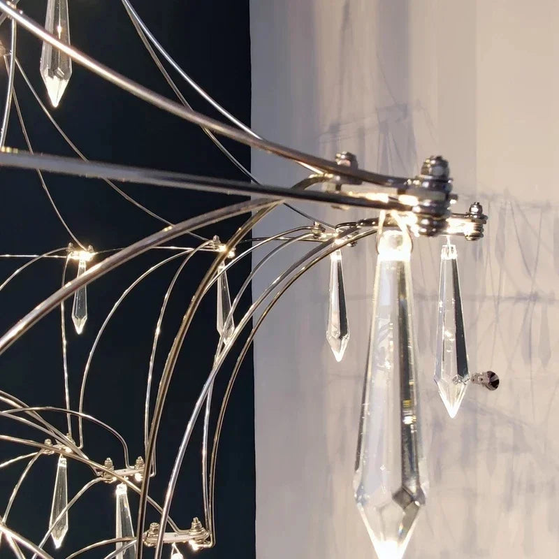 Modern chrome-plated luxury crystal chandelier with intricate details, designed for elegant living room lighting by MC THE BLACK DIAMOND.