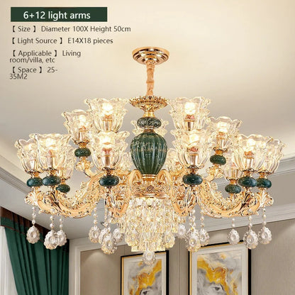 LED Crystal Ceramic Retro Ceiling Chandelier European Style Lamp Living Room Bedroom Villa Duplex Plant Fun Luxury Chandelier - https://mohammadcollection.com