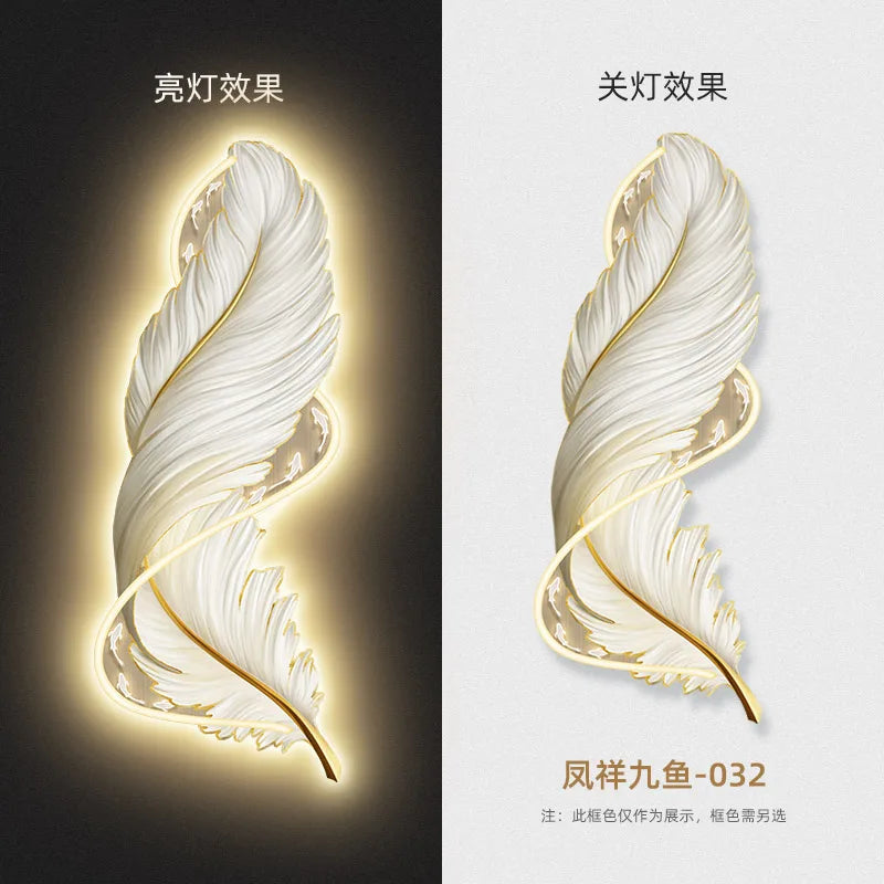 led with light porch vertical version luminous feather mural light luxury high-end living room decorative painting sofa backgrou - https://mohammadcollection.com