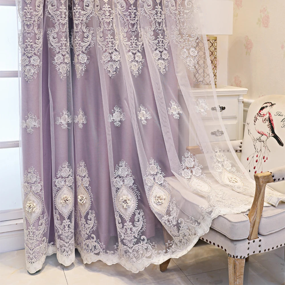 1PC Curtains,Luxury vintage-style embroidered curtains with 3D relief patterns, dual-layer design for privacy and light control - https://mohammadcollection.com