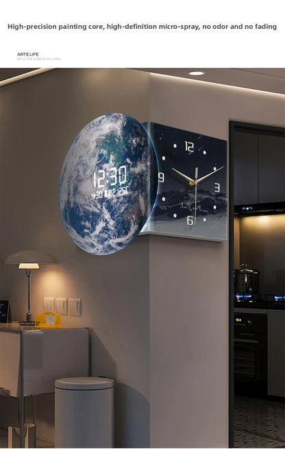 Earth Double Sided Corner Clock LED Wall Clock Modern Design Living Room Decoration Advanced Sense Wall Watch Home Wall Decor - 𝕄𝕮 𝕋𝕙𝕖 𝔹𝕝𝕒𝕔𝕜 𝔻𝕚𝕒𝕞𝕠𝕟𝕕