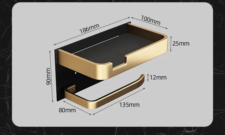 Black Gold Toilet Paper Holder Bathroom Wall Mount Multifunction WC Phone Towel Roll Shelf Accessories - https://mohammadcollection.com