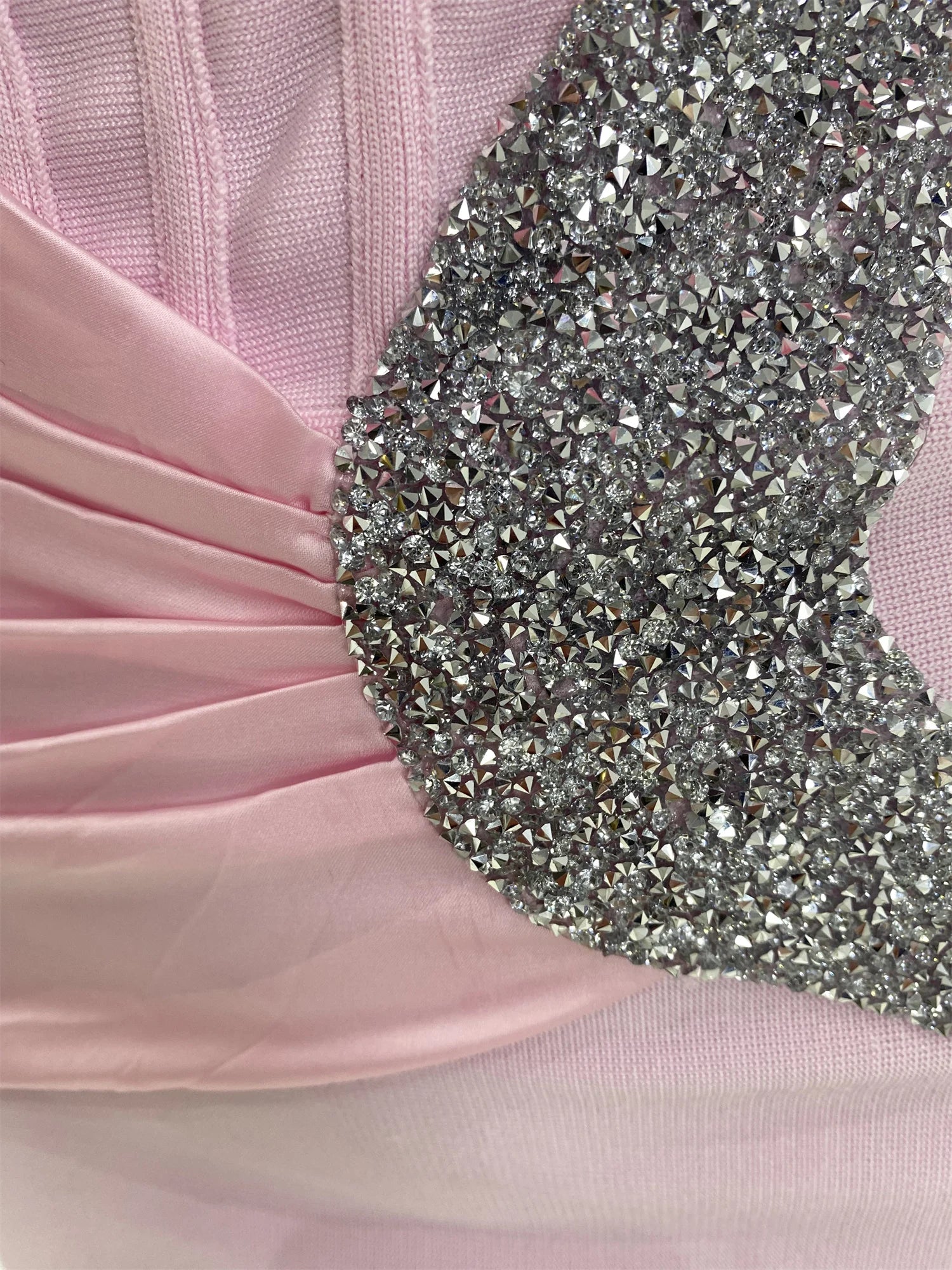 MC Pink Off Shoulder Satin Bandage Patchwork Evening Dress with fitted silhouette and elegant design by MC THE BLACK DIAMOND