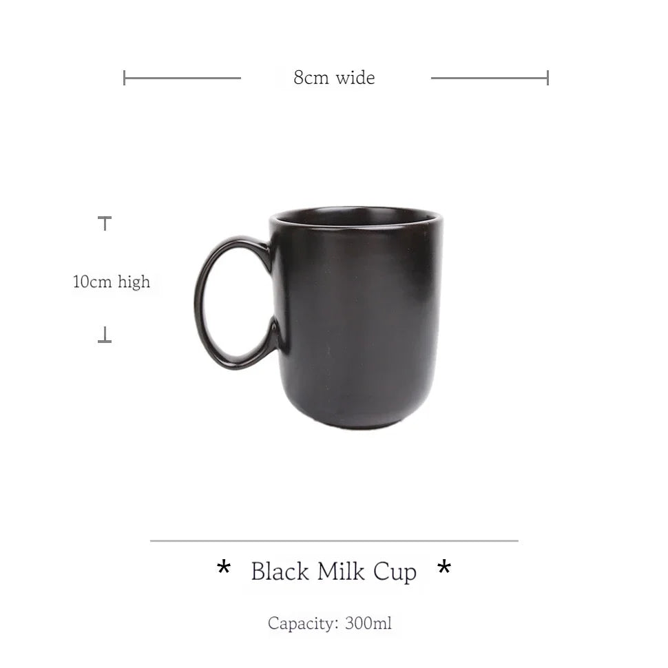 Black ceramic breakfast milk cup and deep steak soup plate from 𝕄𝕔 𝕋𝕙𝕖 𝔹𝕝𝕒𝕔𝕜 𝔻𝕚𝕒𝕞𝕠