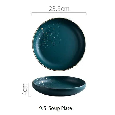 Nordic dark green ceramic Western plate and plate set from 𝕄𝕔 𝕋𝕙𝕖 𝔹𝕝𝕒𝕔𝕜 𝔻𝕚𝕒𝕞𝕠
