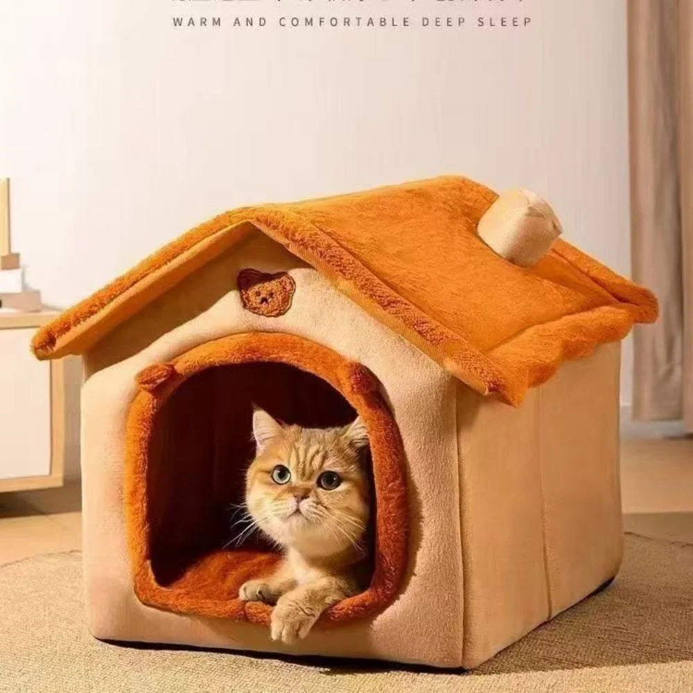 MC THE BLACK DIAMOND all season dog house style cave bed with removable washable cover for small dogs and cats, winter warm pet shelter