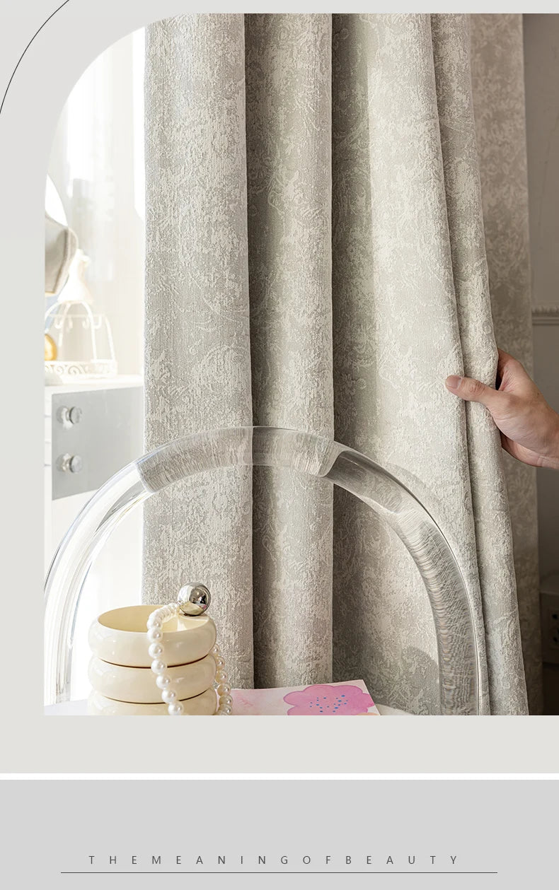 New Relief Jacquard Beige Chenille Curtains for Living Rooms Bedrooms Balconies Villas Custom Window Screens Valance - https://mohammadcollection.com