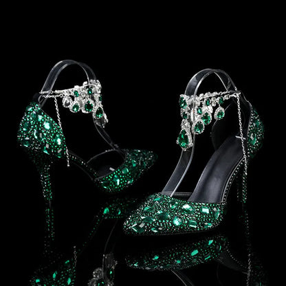 Bling Luxury Handmade Full Rhinestones Women Pumps Fashion Diamonds Crystal Pendant Banquet High heels Party Prom Wedding Shoes - https://mohammadcollection.com