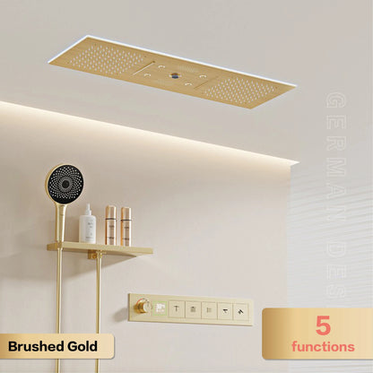 AITANA Luxury Brass Gunmetal LED Display Thermostatic Shower System Bathroom Ceiling embedded concealed giant curtain Rainfall - https://mohammadcollection.com