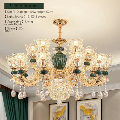LED Crystal Ceramic Retro Ceiling Chandelier European Style Lamp Living Room Bedroom Villa Duplex Plant Fun Luxury Chandelier - https://mohammadcollection.com