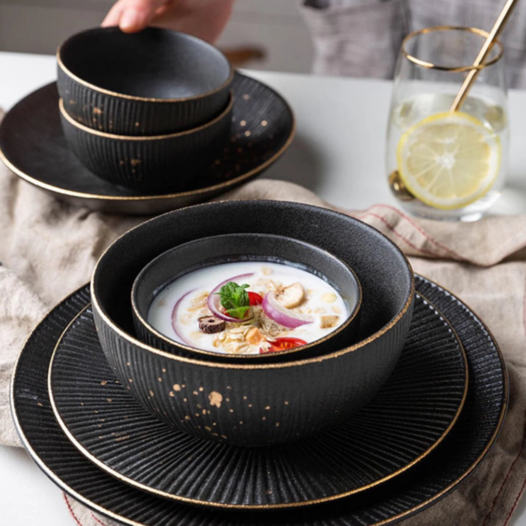Luxury golden border porcelain dinner plate with black stripes from 𝕄𝕔 𝕋𝕙𝕖 𝔹𝕝𝕒𝕔𝕜 𝔻𝕚𝕒𝕞𝕠�