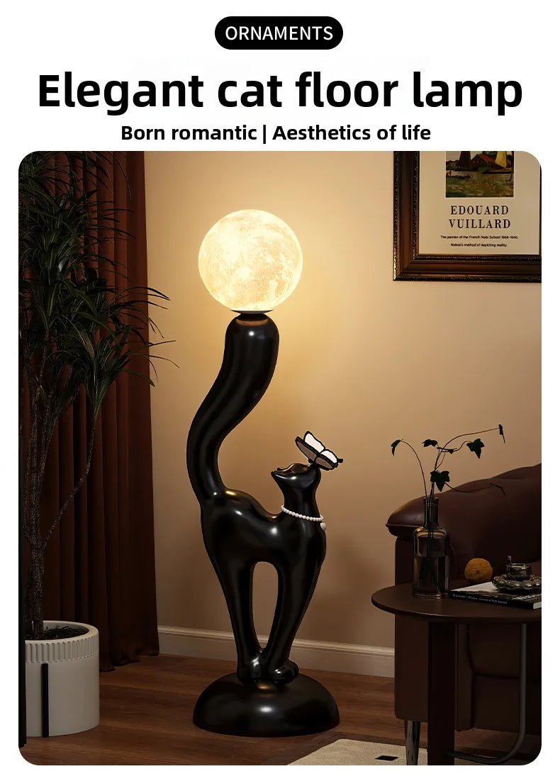 Creative Cat Statue Floor Decoration Nordic Retro Home Soft Decor Living Room Sofa Bedroom Bedside Atmosphere Luminous Ornament - 𝕄𝕮 𝕋𝕙𝕖 𝔹𝕝𝕒𝕔𝕜 𝔻𝕚𝕒𝕞𝕠𝕟𝕕
