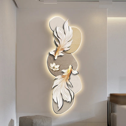 Modern koi wall decoration painting poster by MC THE BLACK DIAMOND featuring LED light accents, luminous mural for entrance corridors.