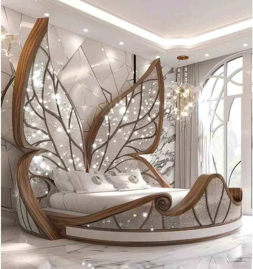 Princess  Butterfly Bed Villa Solid wood 2m bed 15 high French luxury bed bedroom custom - https://mohammadcollection.com