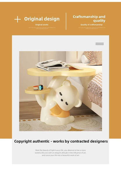 Cartoon Bear Statue Sofa Side Table Living Room Coffee Table Kawaii Room Decor Furniture Children&