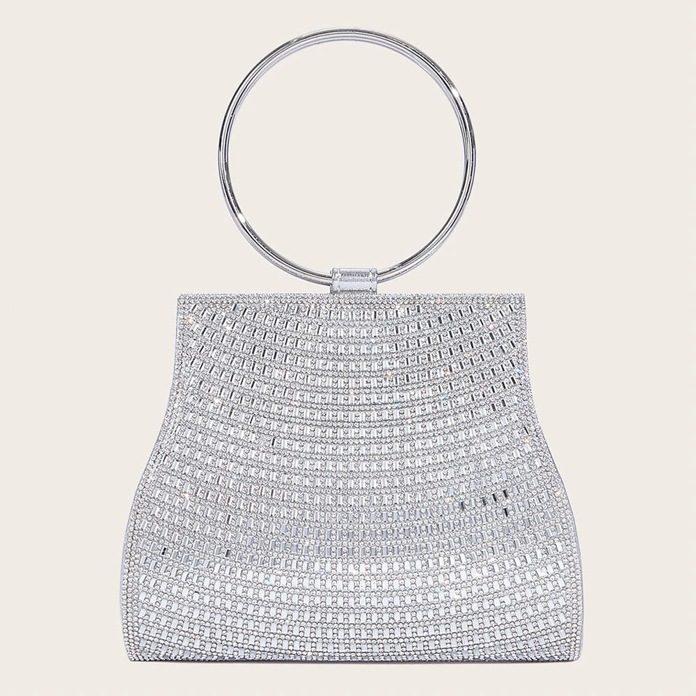 Women's MC THE BLACK DIAMOND diamond-embellished evening handbag with rhinestones, featuring a sleek hand bag design.