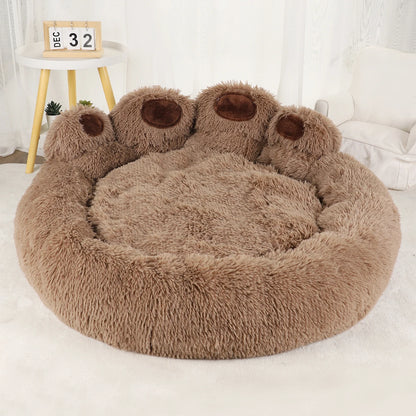 Large plush dog bed cave by MC THE BLACK DIAMOND with soft winter fleece, ideal for big dogs and cozy pet lounging.