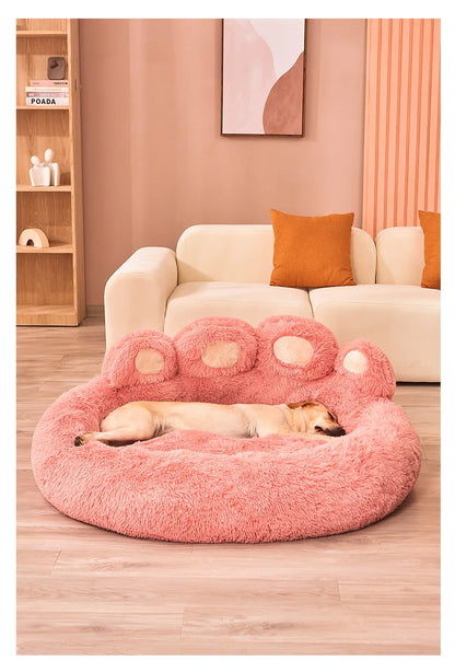 Large plush dog bed cave by MC THE BLACK DIAMOND, cozy winter pet bed with soft lining for dogs and cats, suitable for small to large pets.