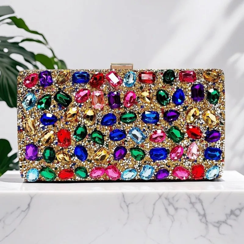 Silver rhinestone women's wedding clutch by MC THE BLACK DIAMOND, crystal bridal shoulder handbag with elegant design for formal events.