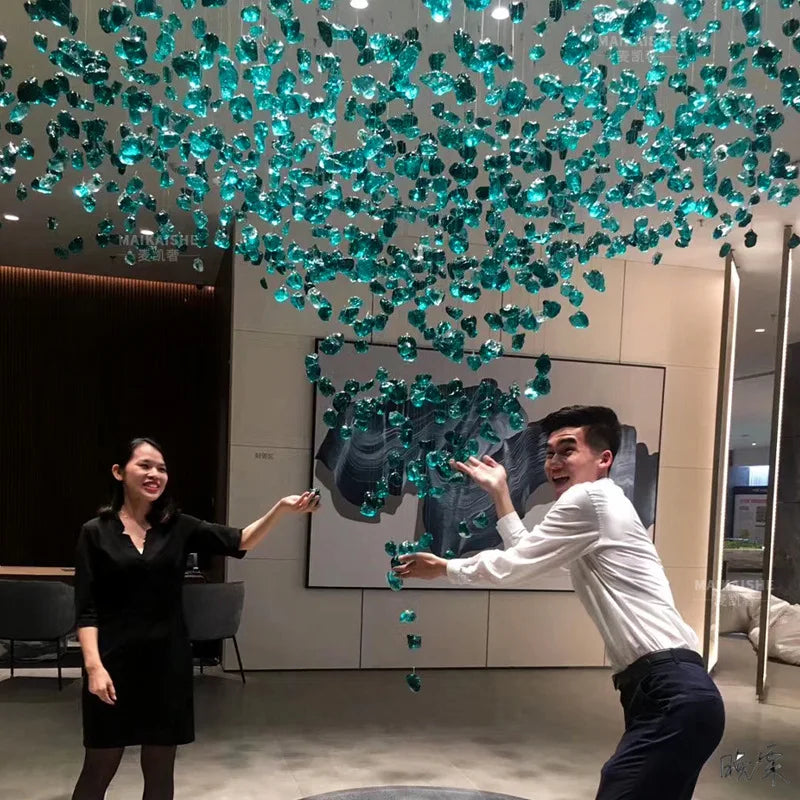 Modern Stone Crystal LED Chandelier Large Staircase Luxury Ceiling Pendant Light Home Decor Cristal Glass Suspension Lamps - https://mohammadcollection.com