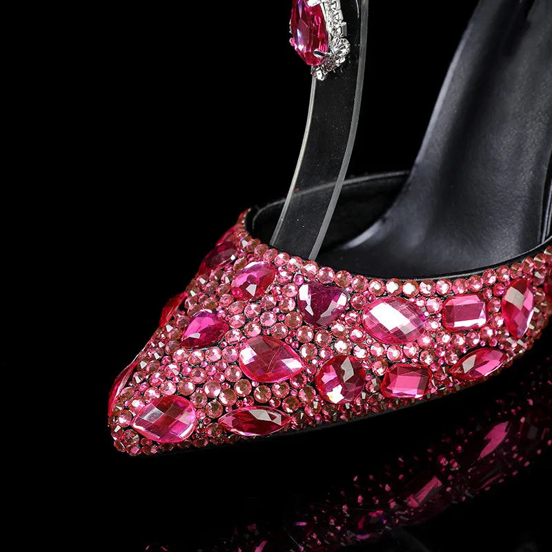 Elegant crystal pendant high heels from MC THE BLACK DIAMOND, perfect for prom, wedding, or banquet occasions.