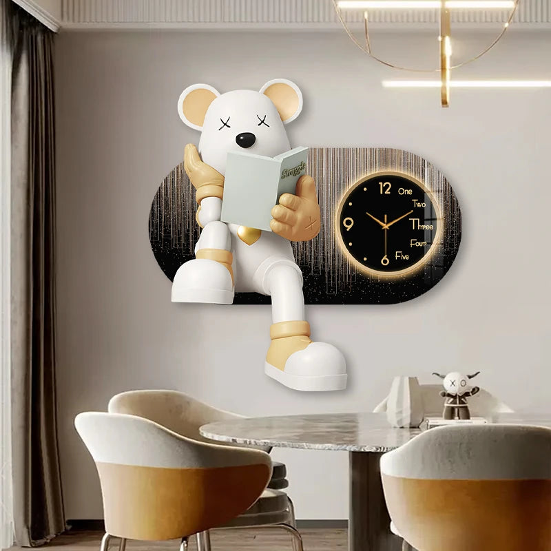Creative Living Room Decoration Wall Clock Modern Design Cartoon Bear LED Clock Wall Painting Children Room Clock Luminous Mute - 𝕄𝕮 𝕋𝕙𝕖 𝔹𝕝𝕒𝕔𝕜 𝔻𝕚𝕒𝕞𝕠𝕟𝕕